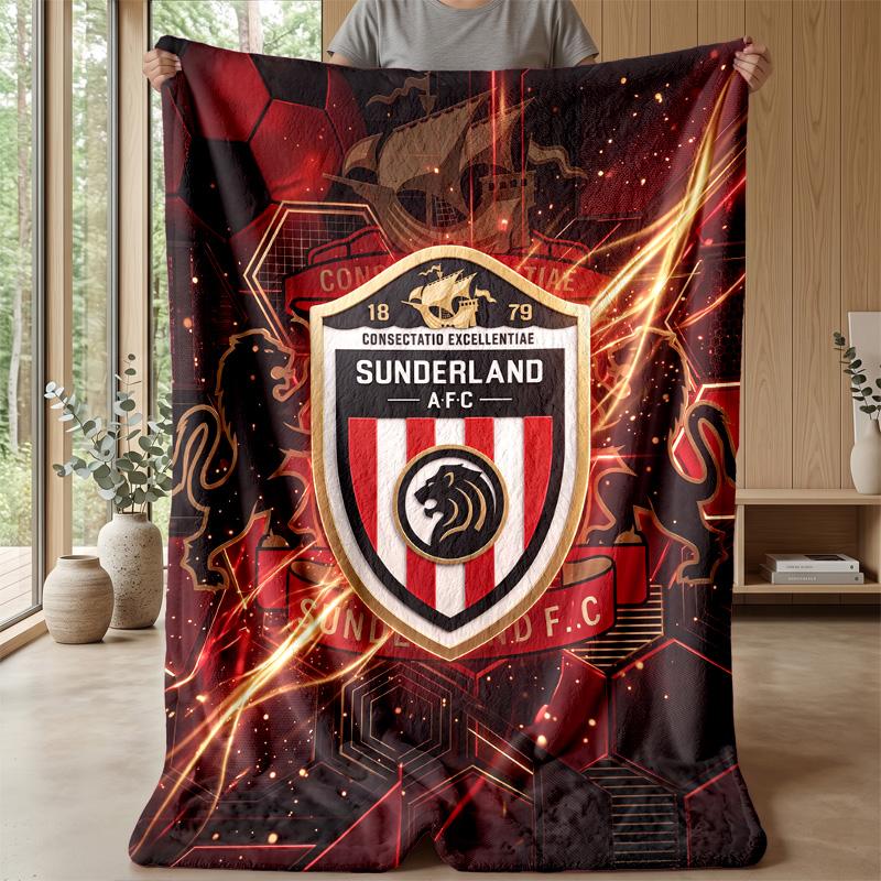 Sunderland Football Print Flannel Blanket, Soft Warm Lightweight Throw Blanket for Sofa Bed Camping