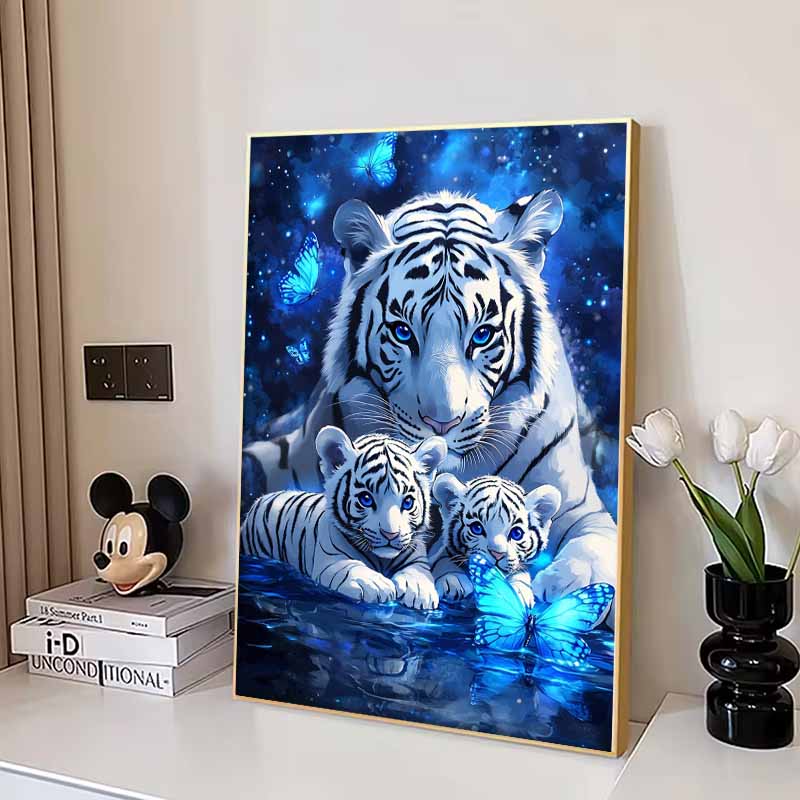 New Arrival 5D DIY Full Circle Diamond Painting "White Tiger" Embroidery Cross Stitch Home Decor Gift