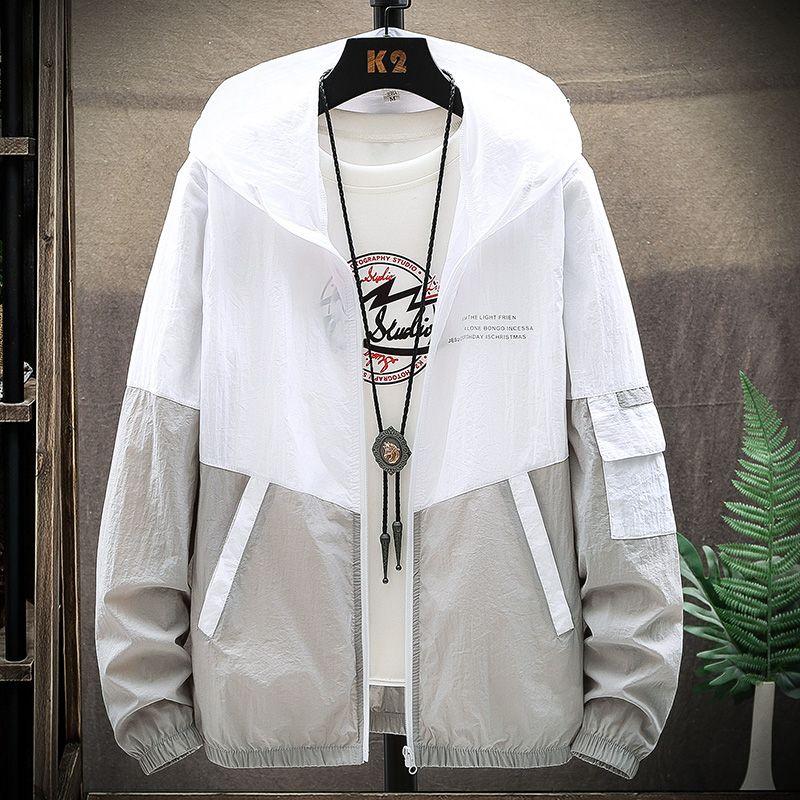 Summer Men's Sun Protection Shirt Thin Quick Drying Hood Windproof Jacket Breathable Letter Print Casual Hooded Sunscreen Jacket