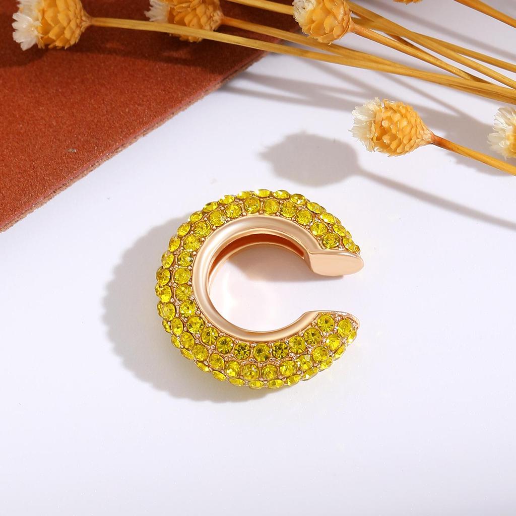 Retro Fashion C-Shaped Bling Ear Clips with Colored Diamonds - Trendy No-Pierce Earrings