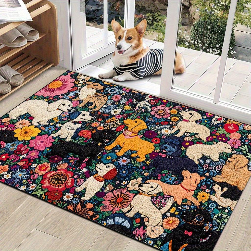 Cartoon Cute Puppy Garden Carpet Kitchen Rug Rich Doormat Winter Warm Welcome Mat Living Room Carpet Rug For Bedroom Home