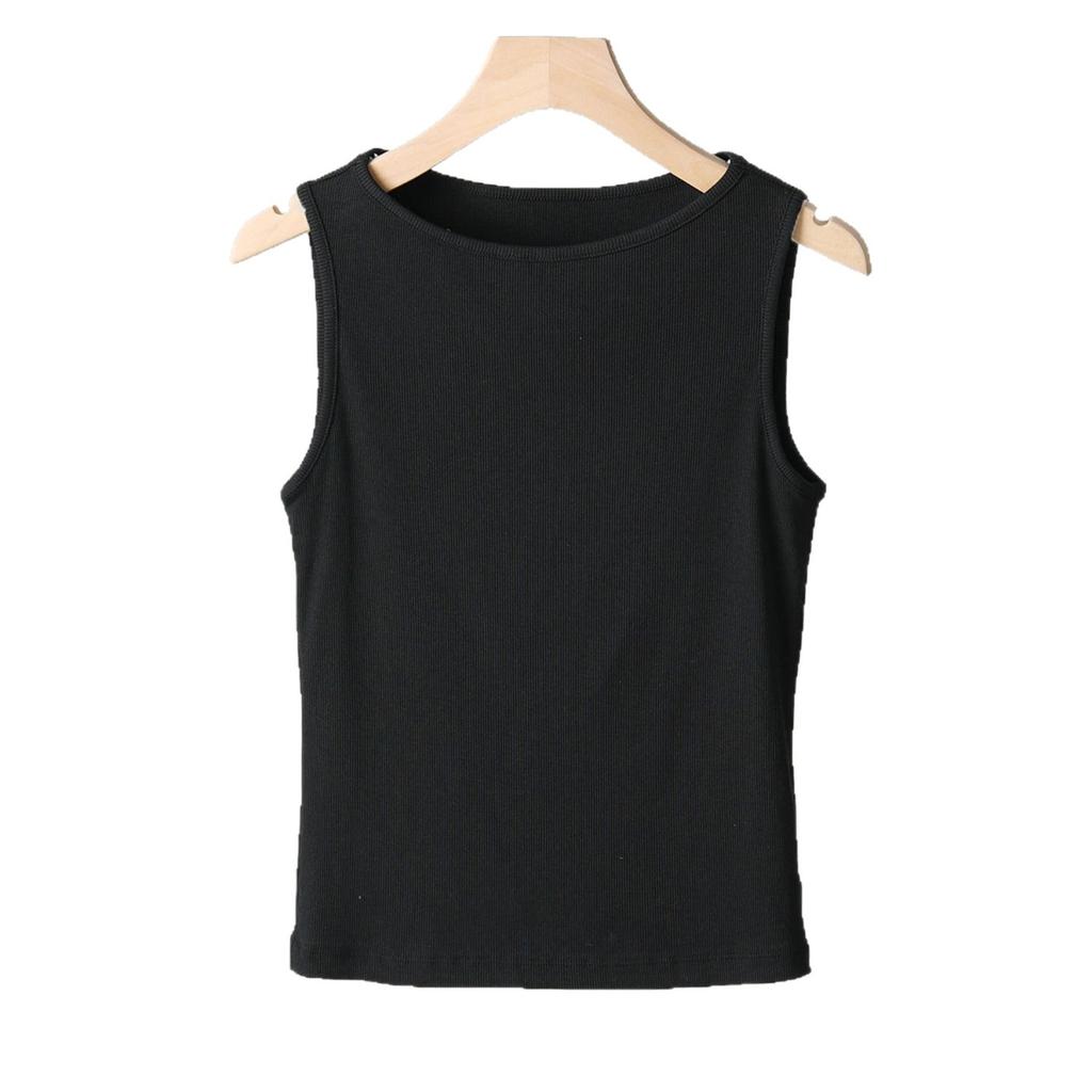 Summer new threaded versatile vest slim-fitting sleeveless tight top slimming one-word collar top trendy