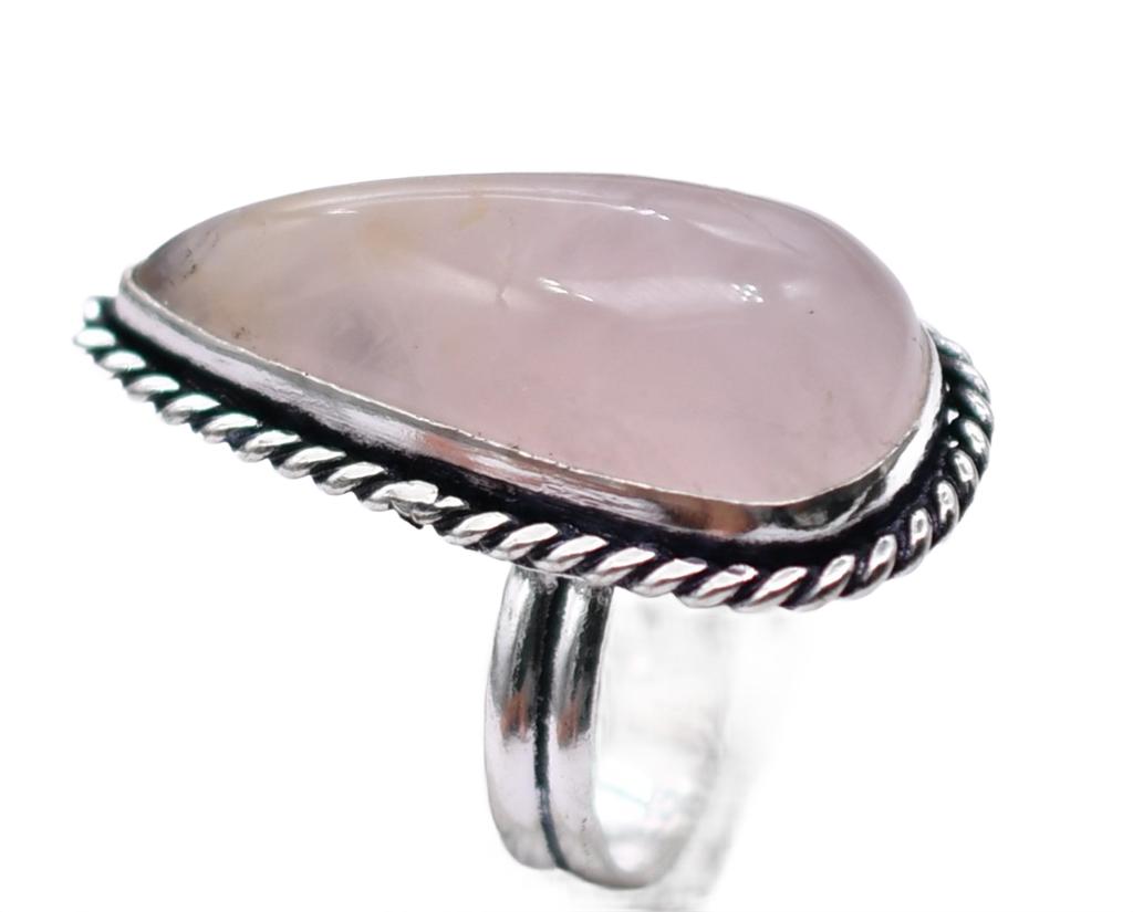 Rose Quartz Natural Gemstone Antique Silver Plated Ring US Size-6 R 5185