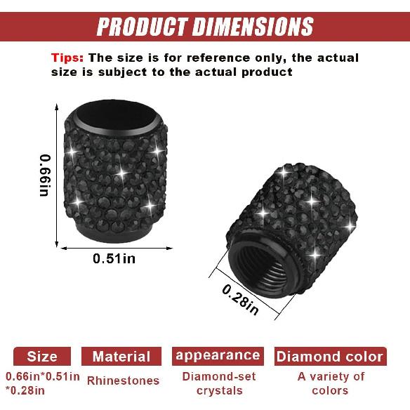4PCS Bling Crystal Diamond Tire Stem Valve Caps- Handmade Shinny Rhinestone Car Wheel Tire Valve Caps for Women- Attractive Dustproof Valve Stem