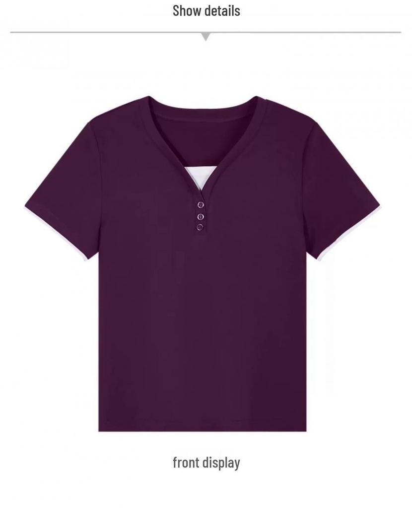V-Neck Short-Sleeve T-Shirt for Women: Stylish Summer Loose Fit, Perfect for Middle-Aged Moms