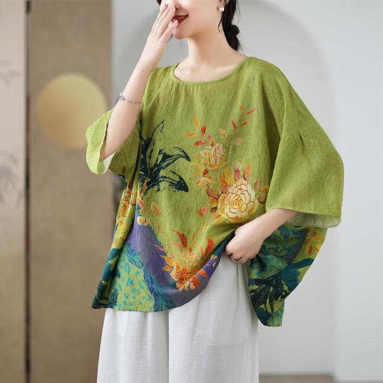Nova Blusa Floral de Verão Oversize Camiseta Solta Tamanho Grande Feminina Manga Curta Tops Casuais Camisetas