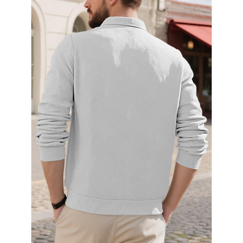 Men S European Size Jacquard Long Sleeve Turn Down Collar Casual Sweatshirt