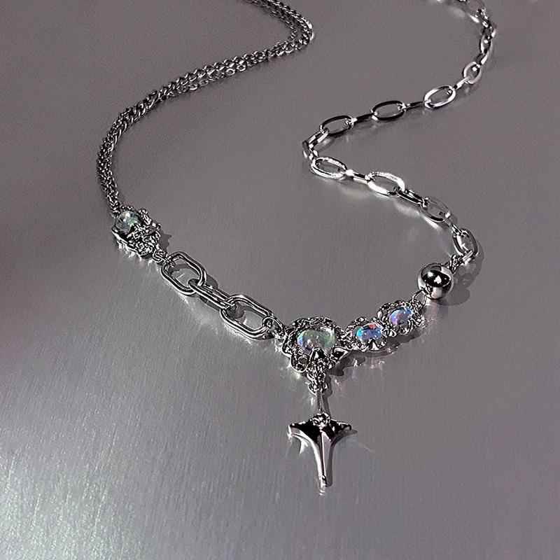 Kpop Zircon Cross Star Beaded Necklace Men Imitation Pearl Star Pendant Necklaces Y2K Hiphop Star Tassel Choker Necklace Unisex