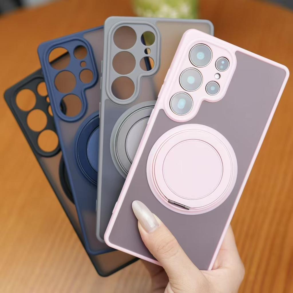 360° Rotating Stand Shockproof Matte Clear Magnetic Phone Case for Samsung S25 S23 S24 Ultra Pllus FE S25 Edge For Magsafe Cover