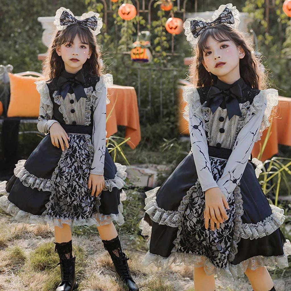[monoii] Maid Outfit for Kids, Halloween Cosplay, Maid Costume, Zombie Outfit, Waitress Costume