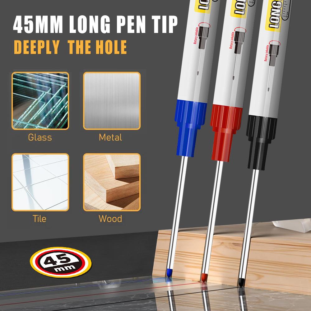 45mm Long Nib Marker,Carpenter's Deep Hole Marking Pen,2mm Tip,A Duration of 72 Hours,Waterproof Non-Erasable,Long Headed Pen