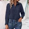 Womens V Neck Shirts Long Sleeve Casual Collared Shirt Loose Blouses Solid Color Tops With Pocket