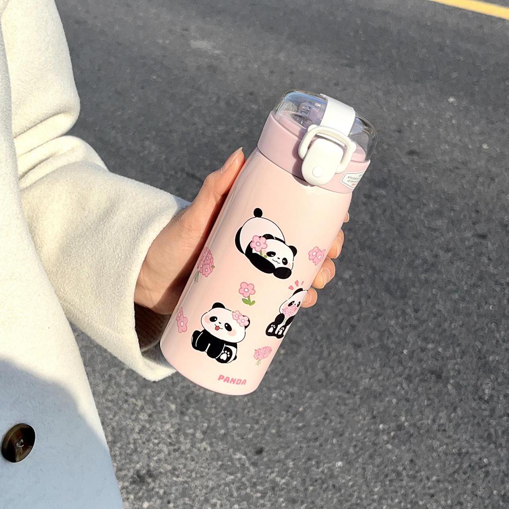 Panda-Cartoon-Thermosbecher für Mädchen und Studenten – tragbar, für den Außenbereich, fürs Büro
