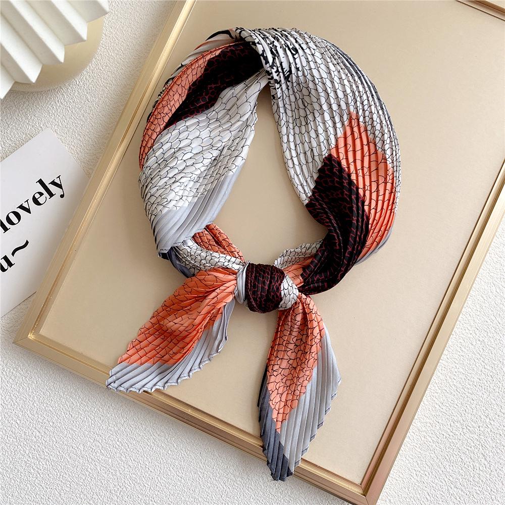 Spring 70 Pleated Small Silk Scarf: Versatile, Decorative Korean-Style Accessory for Professional Women