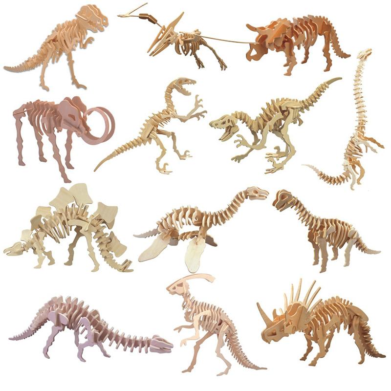 

High quality dinosaur 3D puzzle solid wooden children s educational toy DIY wooden inserting and assembling model