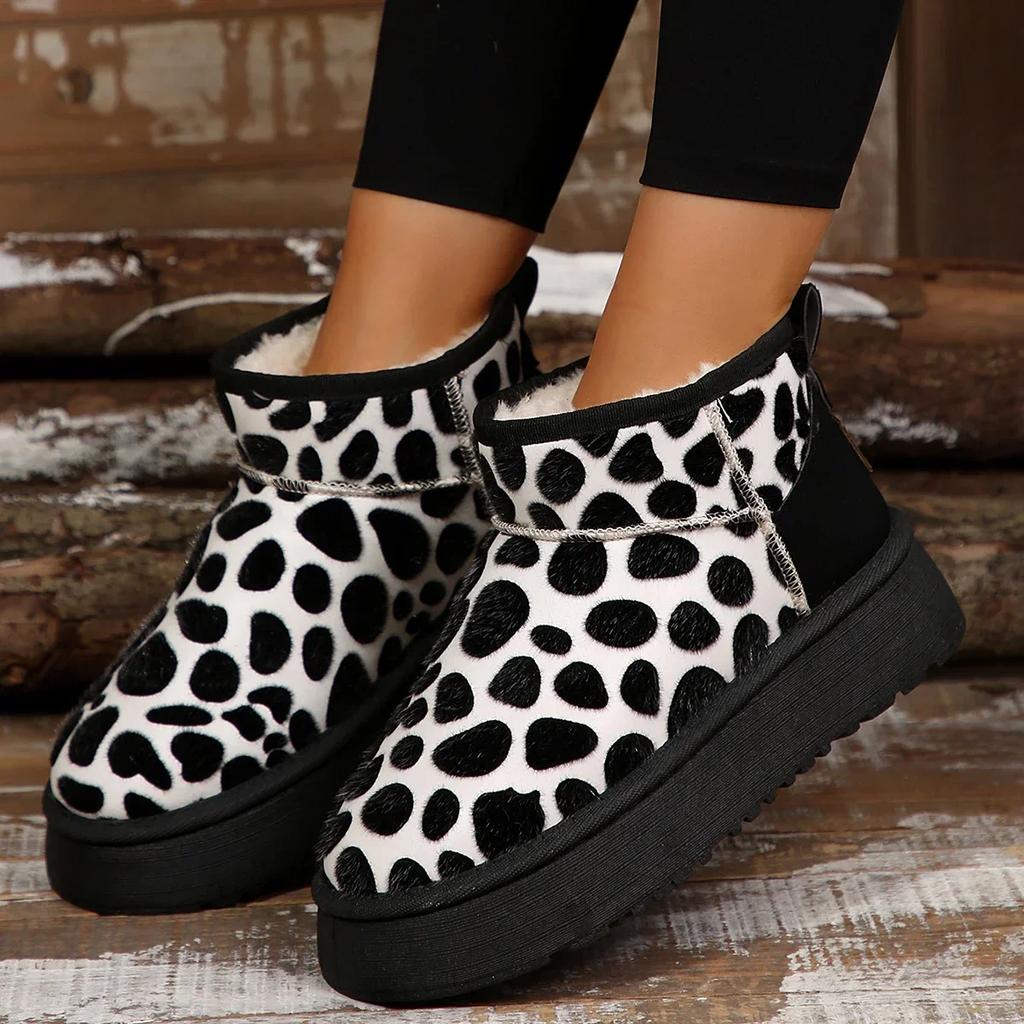 Fashion Women's Ankle Boots Slip-on Thick Plush Snow Boots Outdoor Woman Non Slip Warm Fur Lined Winter Plush Keep Warm Booties