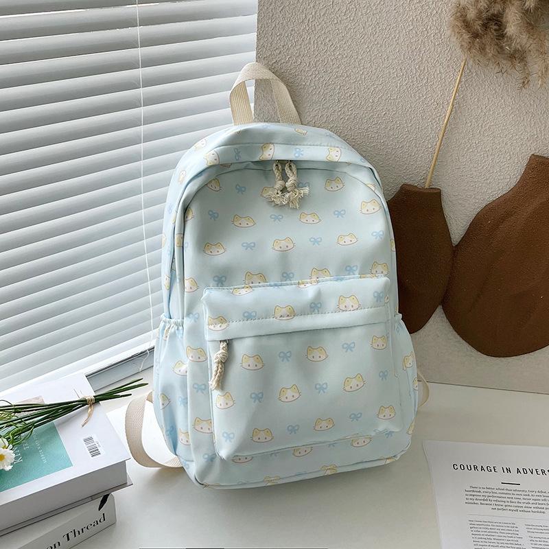 

Cute kitten printed backpack girl student bag large capacity backpack high value student bag синій