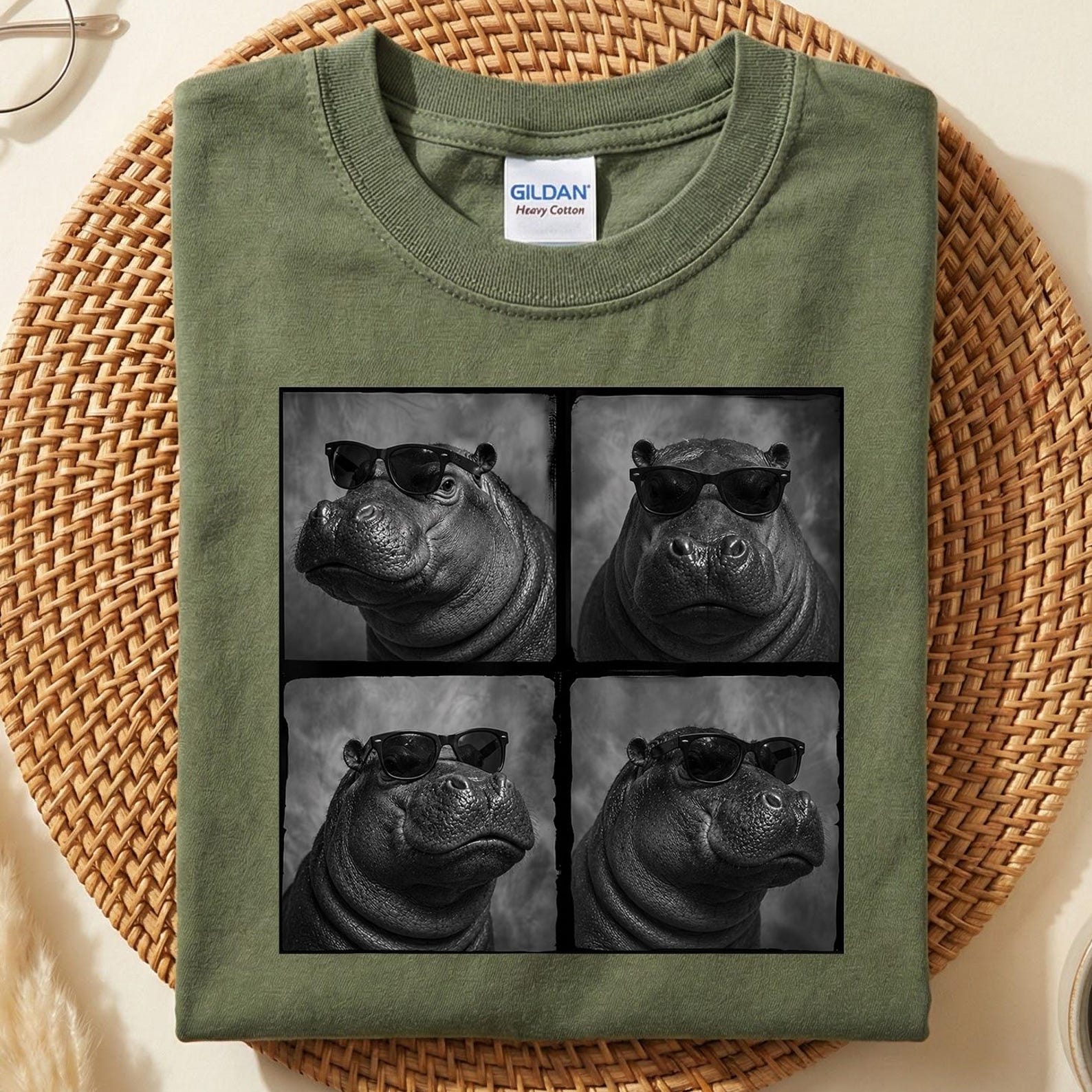 Funny Hippo Sunglasses Shirt, Cool Hippopotamus Photo Collage Tee, Hippo Lover Gift, Safari Animal Graphic T-Shirt, Zoo Animal Apparel 3XL