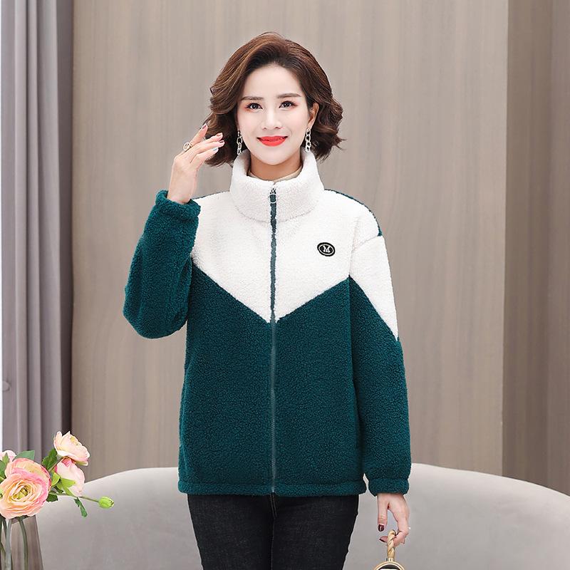Dámská bunda Barevný zahuštěný jehněčí fleece Dlouhý rukáv Střední délka Kabát Teplý vrchní kabát Prošívaný top Podzim Zima Overgamen