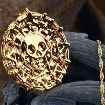 Pirates of The Caribbean Necklace Jack Sparrow Aztec Coin Medallion Vintage Gold Bronze Silver Pendant Necklace
