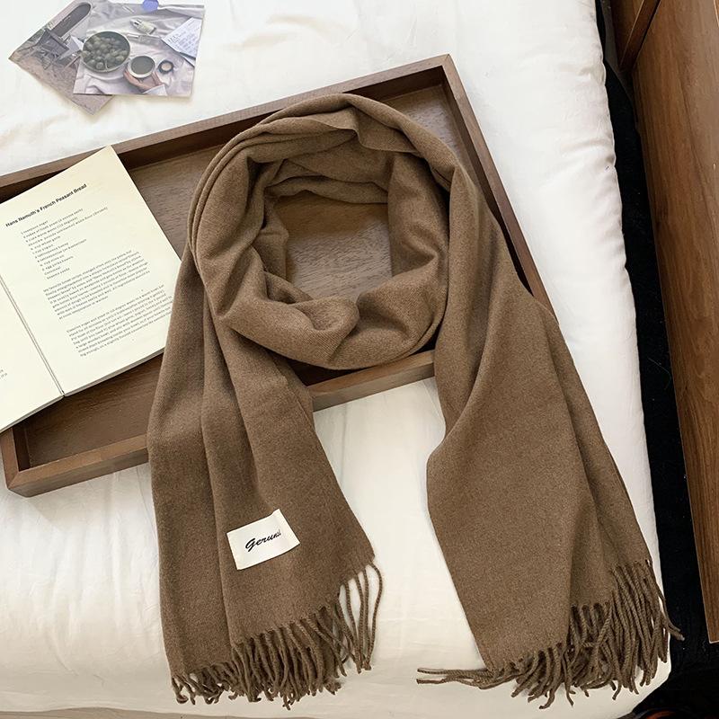 Scarf women's high-quality autumn and winter solid color sweet neck protector imitation cashmere scarf versatile warm fringed shawl