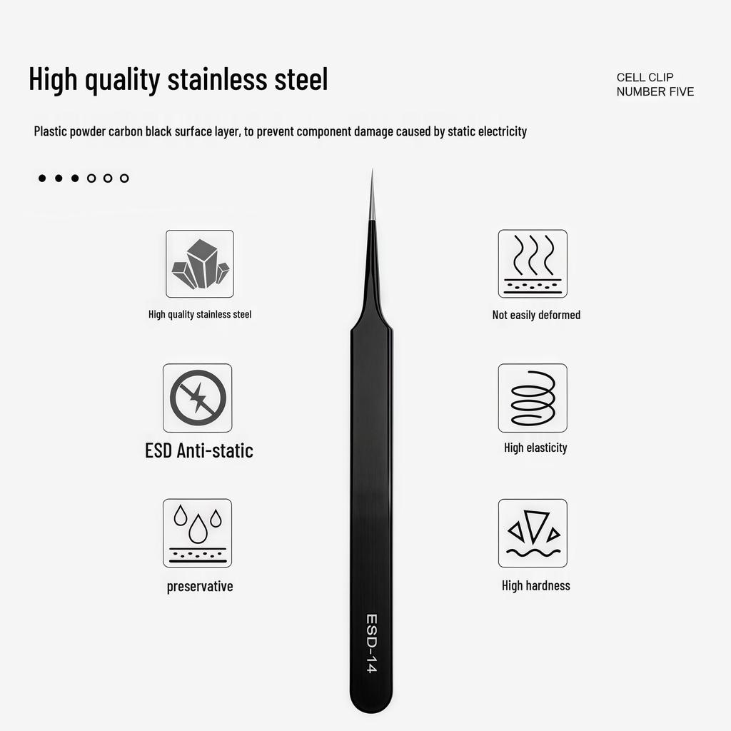 Bent Tip Stainless Steel Precision Tweezers: Fine-Point, Anti-Static Tool for Hair, Acne, Bird's Nest Picking, and Repair.