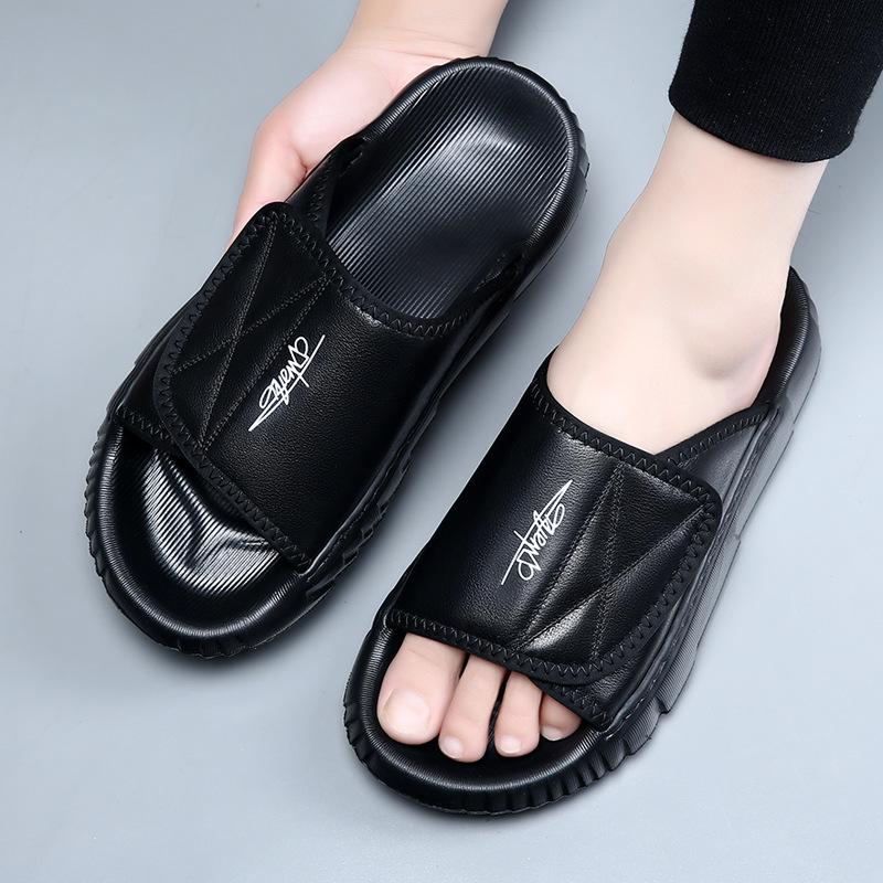 Fashion 2025 New Designer Outdoor Flip-flops for Men British Summer Casual Beach Shoes Male Black High Quality Cow Leather Slippers Man