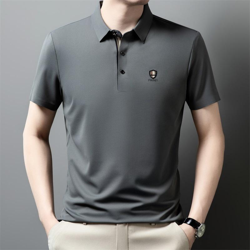 Ice Silk Traceless Short Sleeve T-Shirt Men'S Business Casual Polo Shirt Lapel Half Sleeve T-Shirt Top