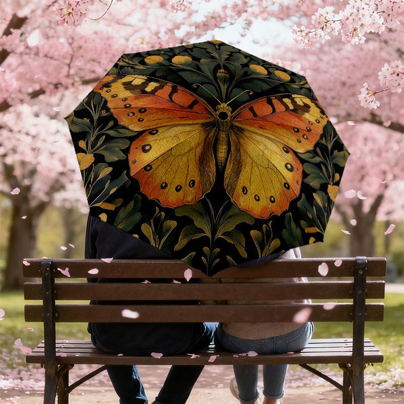 1pc Butterfly Floral Automatic Folding Umbrella, Heavy Duty 8 Rib Iron Frame,  Suitable for Travel, Daily Use, Birthday, Decor Gift M0104065