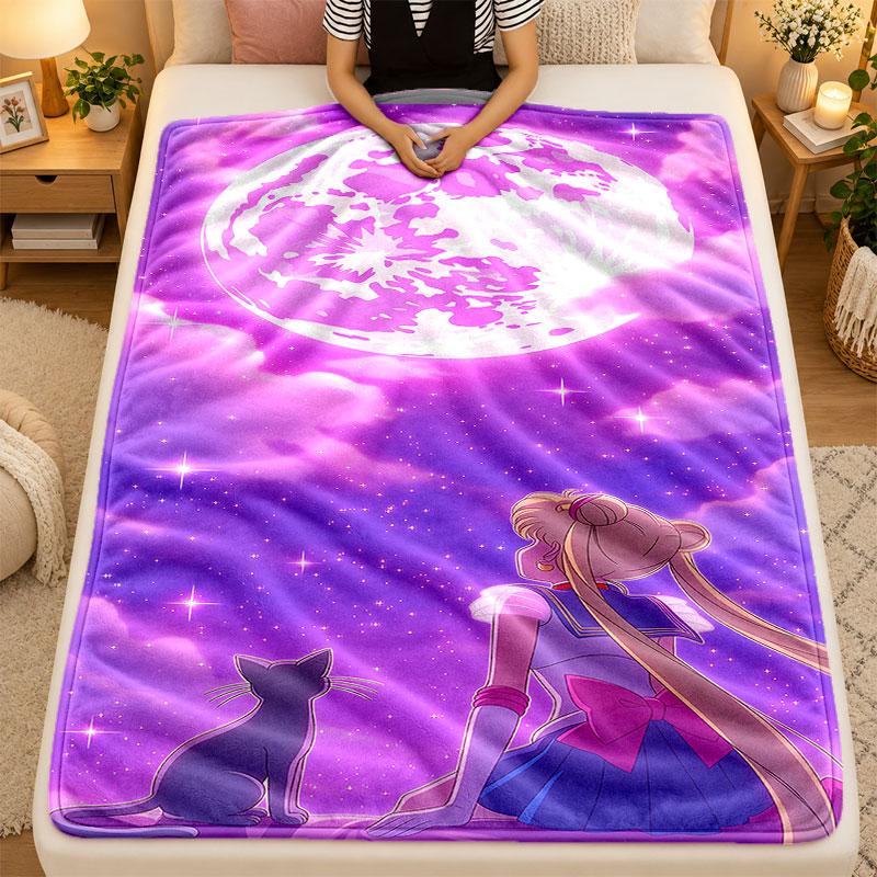 Flannel BlanketSailor Moon Warm Soft Throw Blanket for Indoor Sofa Bed Living Room Use