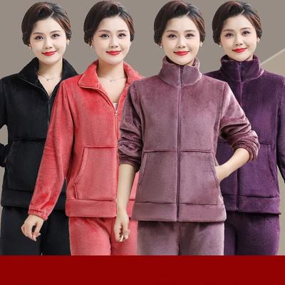 Winter Mother Autumn and Winter Plus Velvet Casual Fashion Suit Thickened New Middle-aged and Elderly Two-piece Outer Wear Women