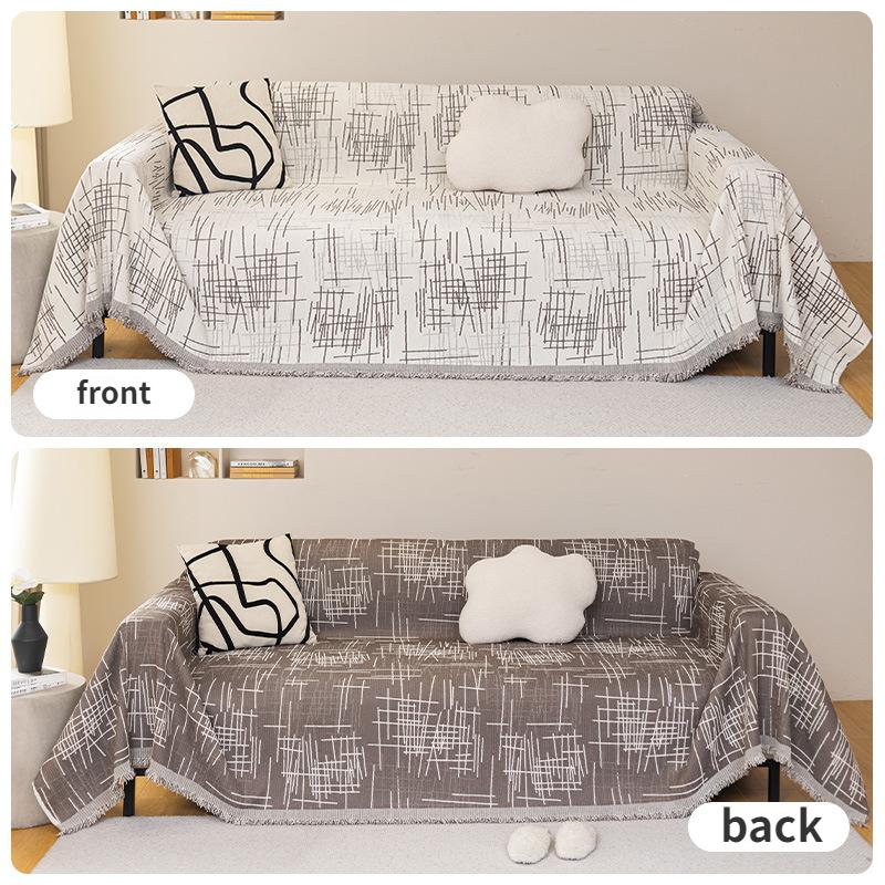 Line Pattern Sofa Towel Washable Sofa Cover, Three-Seater Sofa Suitable for Living Room Home Decoration Four Seasons Universal