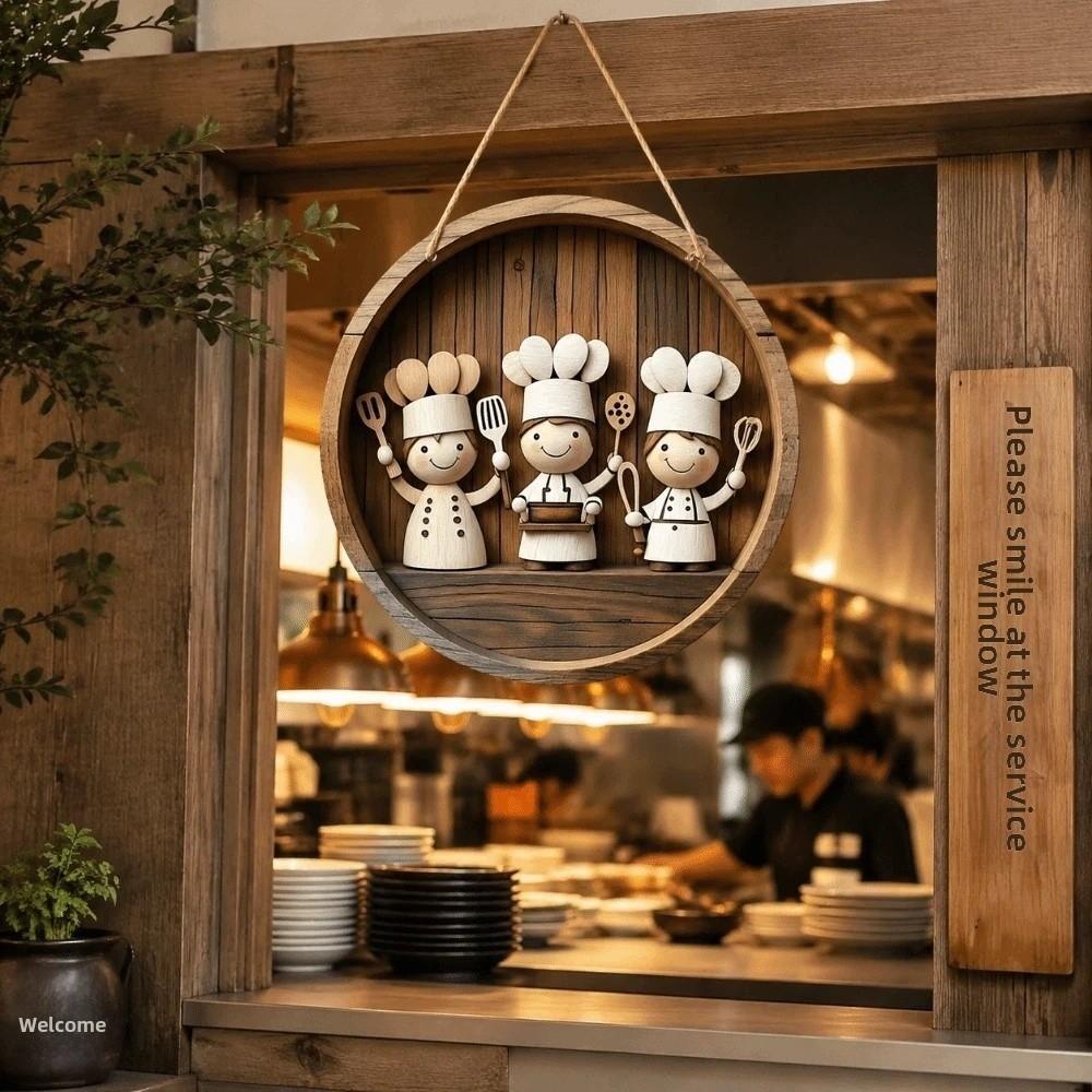 2D Plan Kitchen Sign Wooden Restaurant Chef Pendant Kitchen Wall Art Home Furnishings