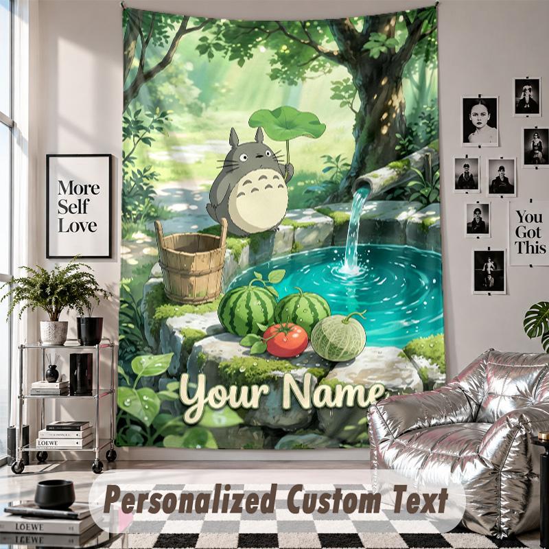 Custom Tapestry Wall Hanging, My Neighbor Totoro Personalized Name Text Home Wall Decor