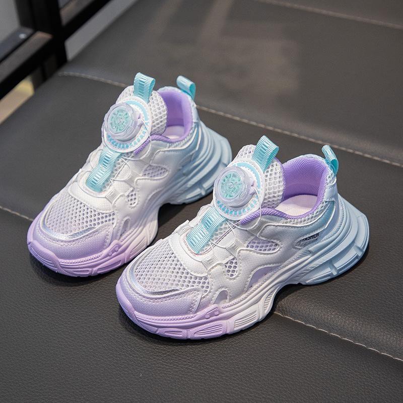 

Girls shoes summer 2025 new children s leather sneakers girls rotating button explosion hollow dad shoes 31