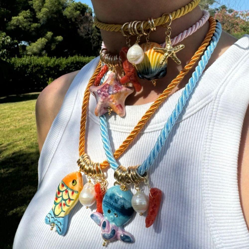 Necklace Set Resin Starfish Pendant Necklace Ethnic Style Dopamine Necklace  Girls