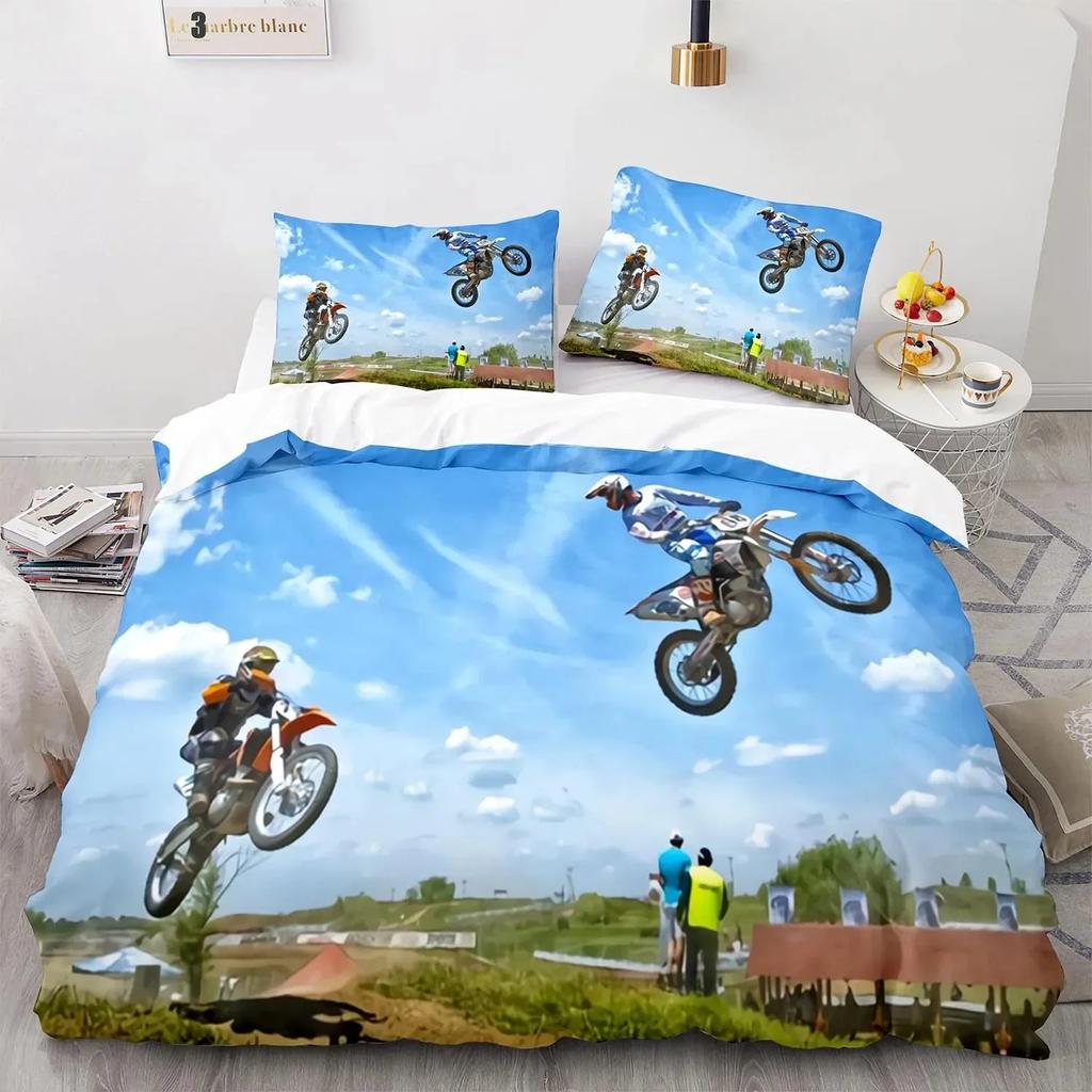 3D Print Extreme Sport Off-Road Stunt Motorcycle Comfortable Duvet Quilt Cover Pillowcase Bedding Set Decoration Home Textile
