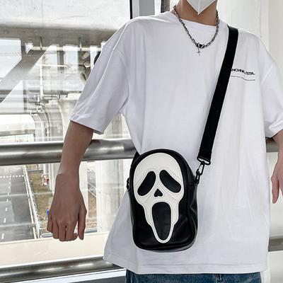 Ghost Skull Pattern Shoulder Bag, Trendy Zipper Crossbody Bag, Casual Purse For Shopping