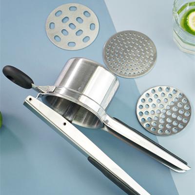 Potato Masher with 3 Interchangeable Discs & Silicone Grip Handles, Stainless Steel Potato Masher, Juicer Vegetable Strainer Kitchen Gadget
