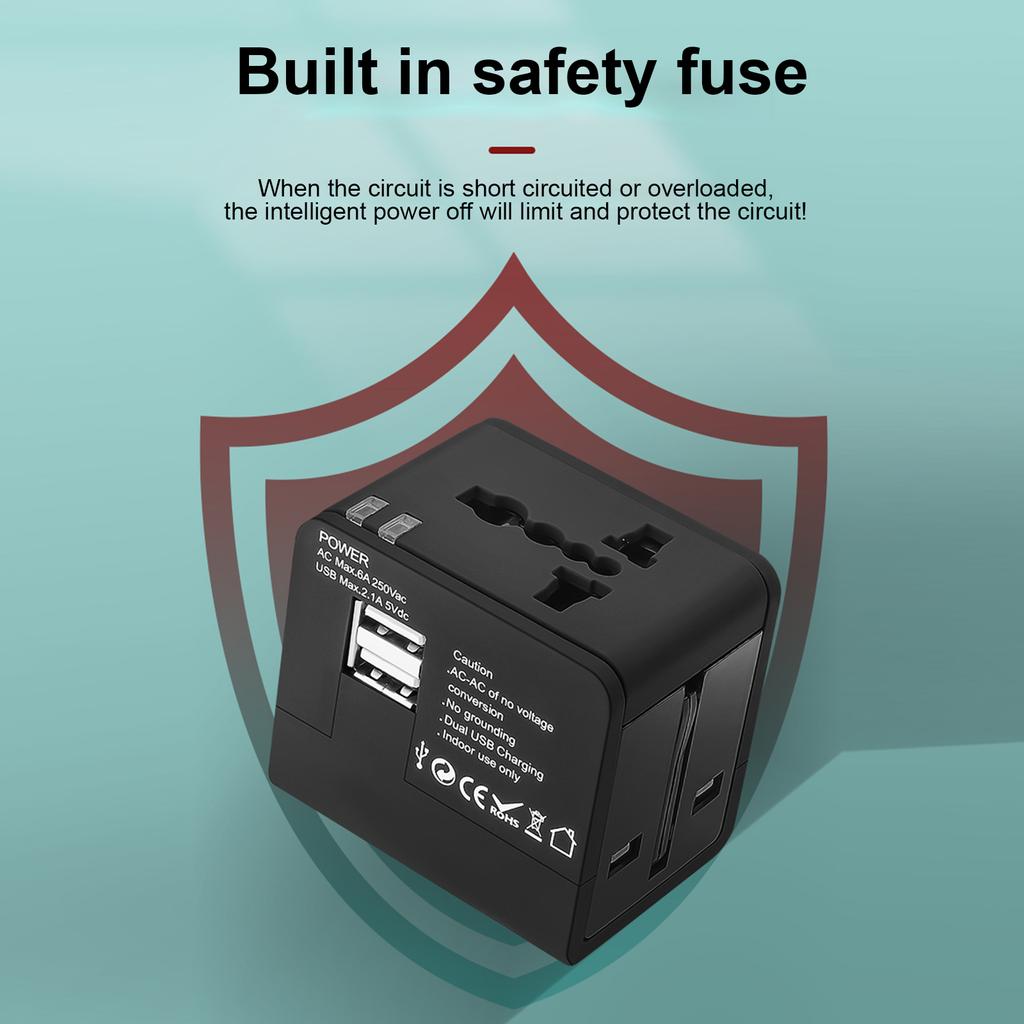 Universal Worldwide Phone Charger Travel Wall AC Power Plug Adapter All In One with Dual USB