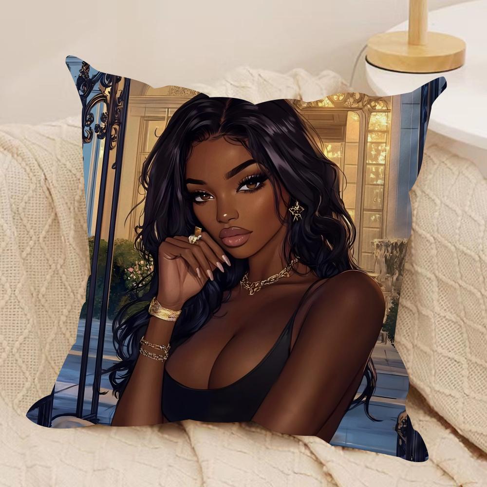Beautiful Black Women Cushion Cover Pillowcase Ultra Soft Skin Friendly Fabric Cloud Like Comfort Concealed Zipper