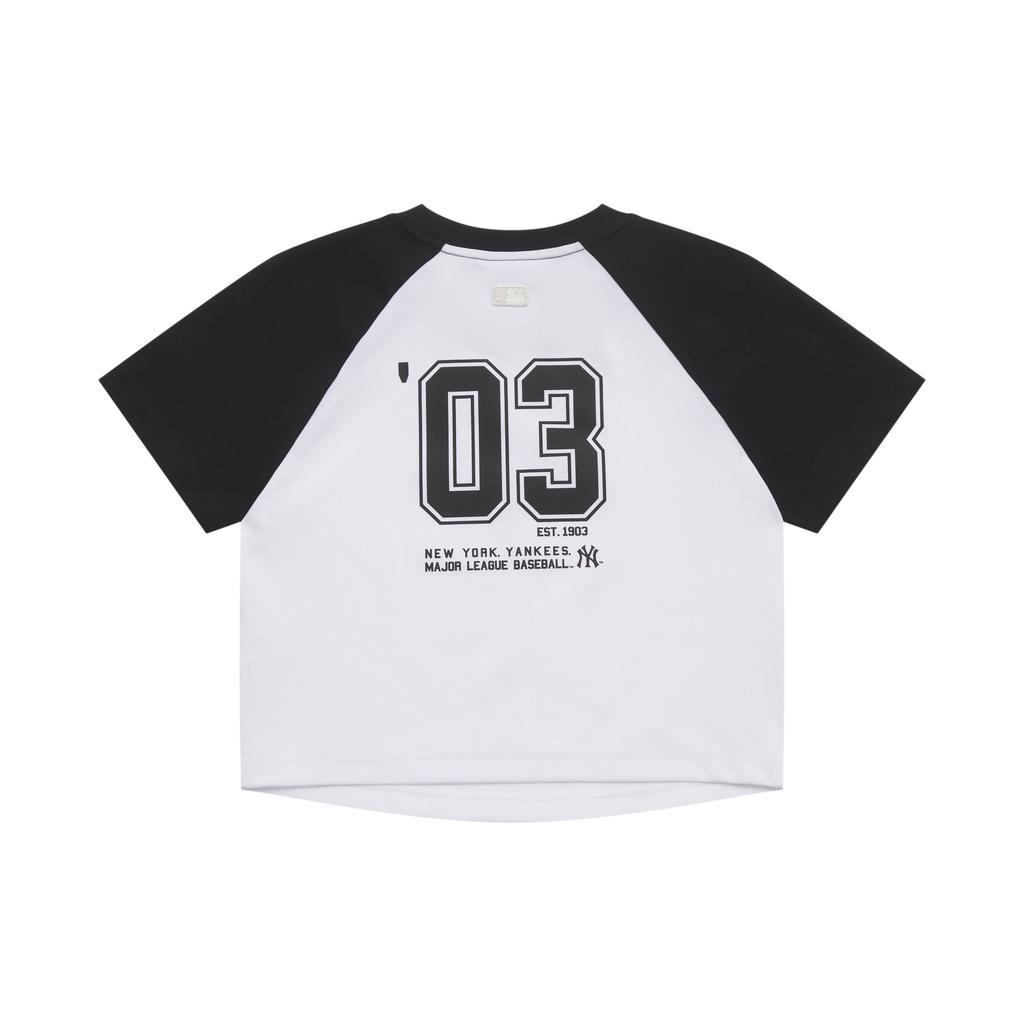 New MLB Preppy Style Collection New York Yankees SS25 Raglan Sleeve T Shirt Women's Black 3FTSV0453-50BKS
