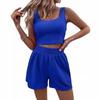 Damen Zweiteiler Sommer Strick Ärmelloses Crop Top und High Waist Kurze Lounge Sets