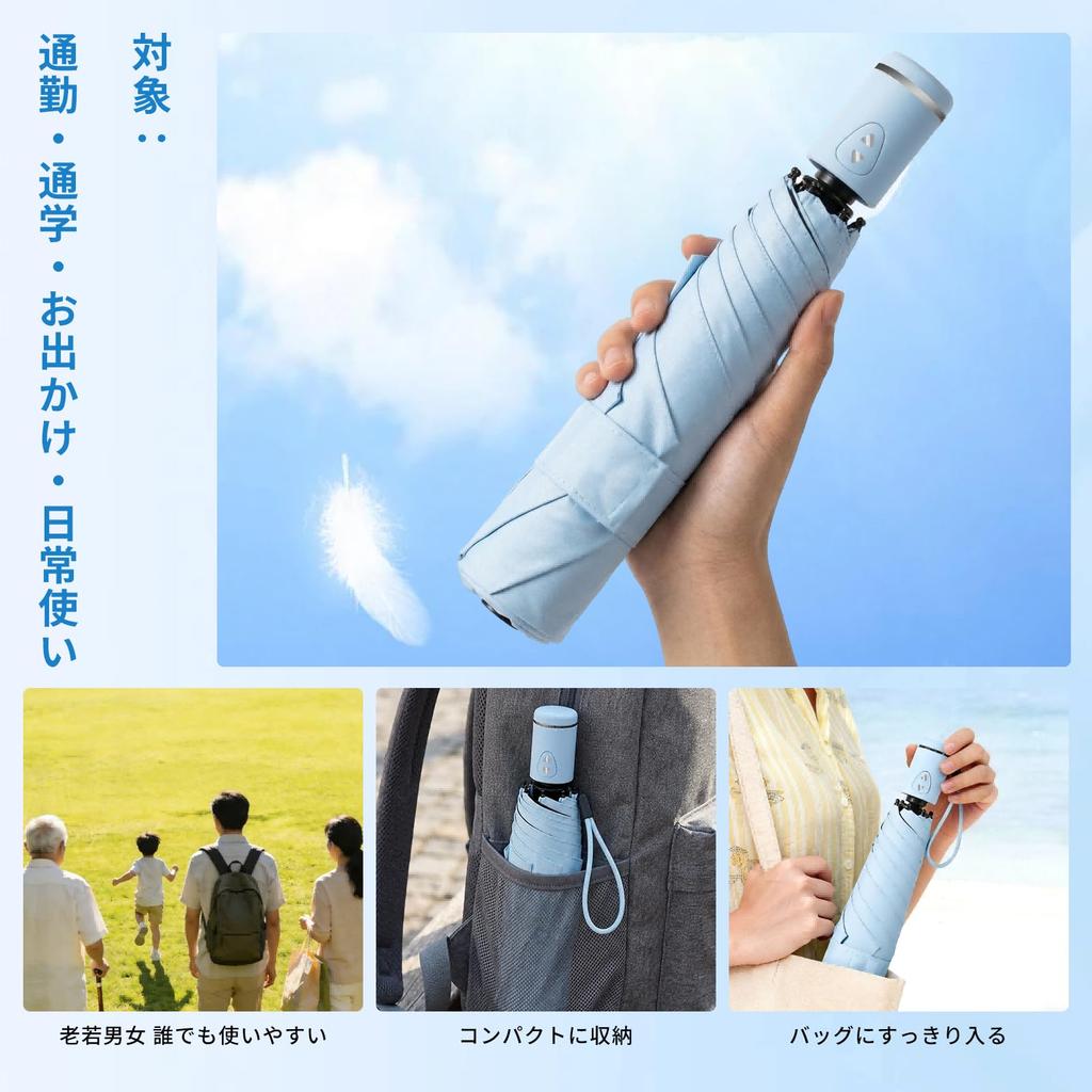 Folding Shape Automatic Opening and Suitable for Sunny and Rainy 6 UV Black Sun Water Umbrella, Parasol, Memory, 3-Second Storage, One-Touch Closing,