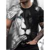Loose Fit 3D Printed Lion Pattern T-shirt