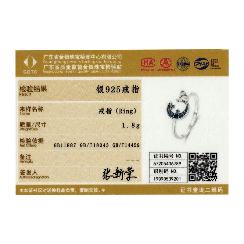 BAMOER Fingerringe mit Mond und Katze für Damen, größenverstellbar, Ring aus 925er Sterlingsilber, Modeschmuck