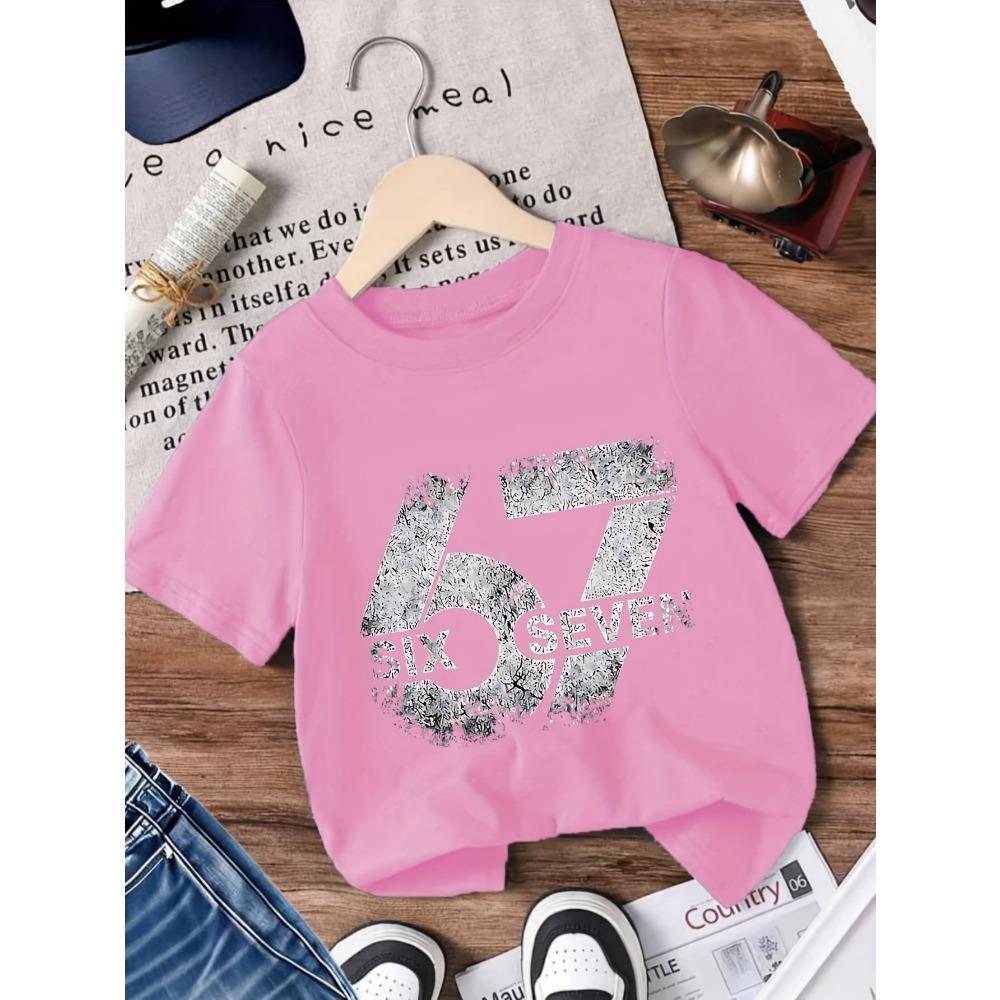 Kids 6 7 Print T-Shirt Short Sleeve Round Neck Casual Top Tees Summer Comfortable Fashion Girl and Boy Clothing