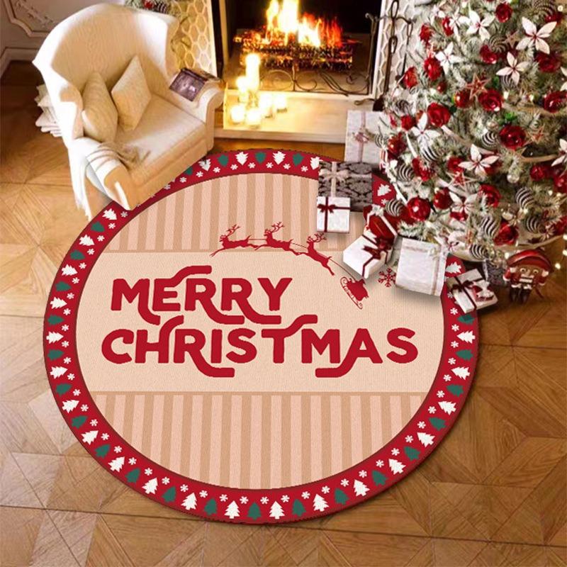 Circular Christmas Carpet Christmas Sled Anti Slip Carpet Decoration Holiday Living Room Bedroom Home Decoration Carpet