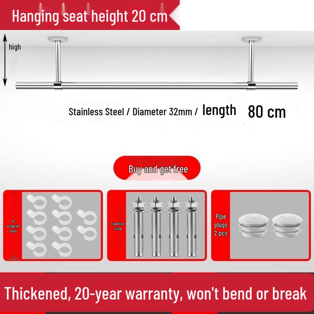 32mm 304 Stainless Steel Clothes Drying Rod for Balcony and Indoor/Outdoor Use