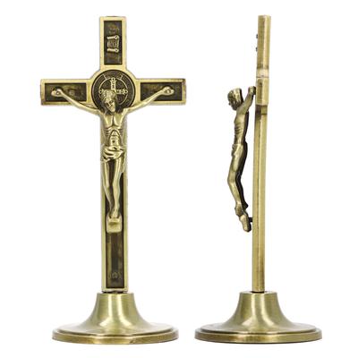 Catholic Hand Made Zinc Alloy Metal Vertical Catholic Crucifix Wall with Removable Base